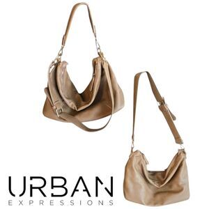 Urban Expressions Taupe Hobo Shoulder Crossbody Bag Vegan Leather